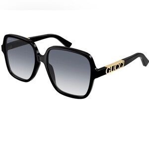 Gucci Black Square Sunglasses with Gradient Lenses and Gold Logo w/velvet Case
